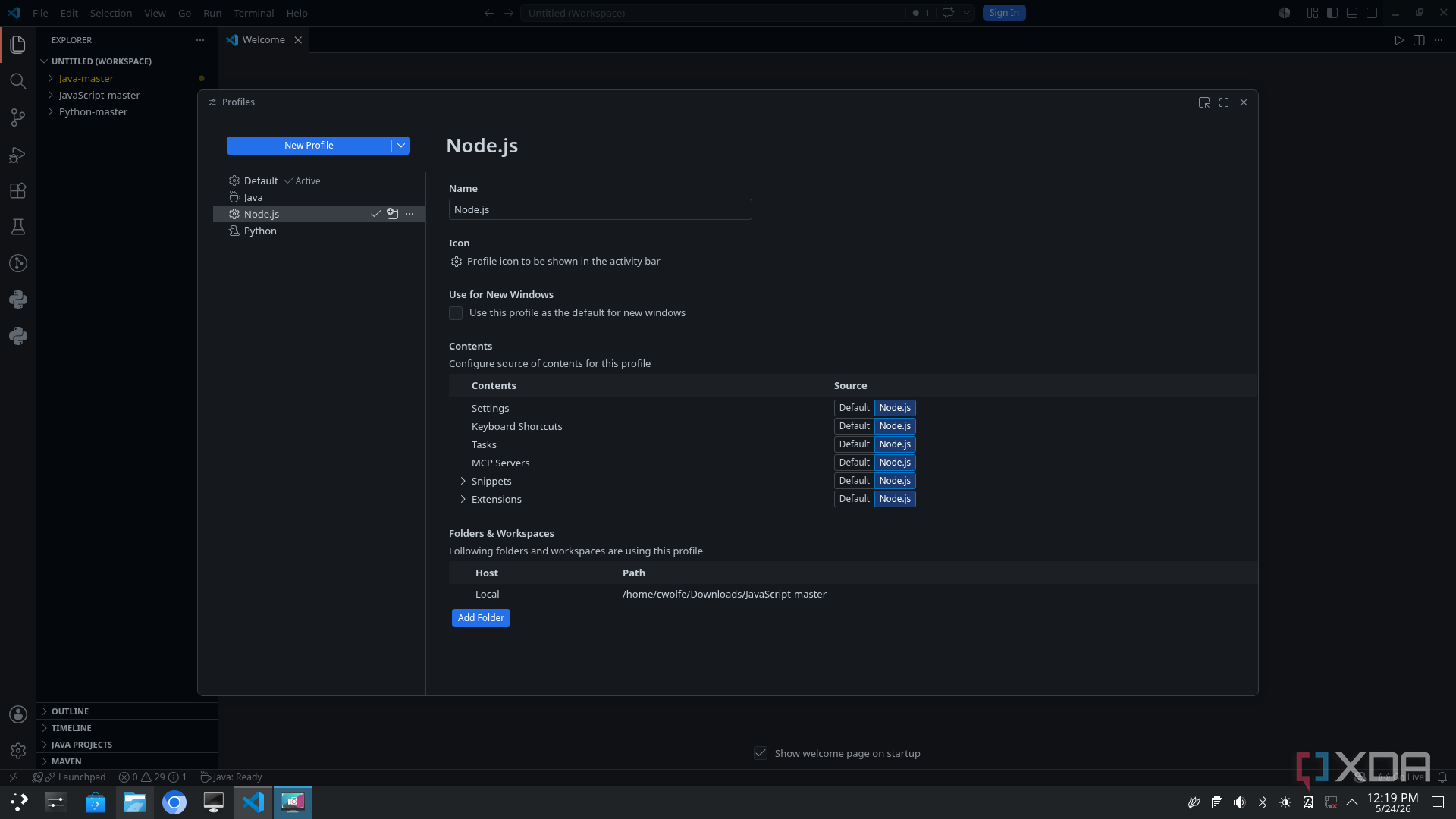 VS Code extension setup in profiles
