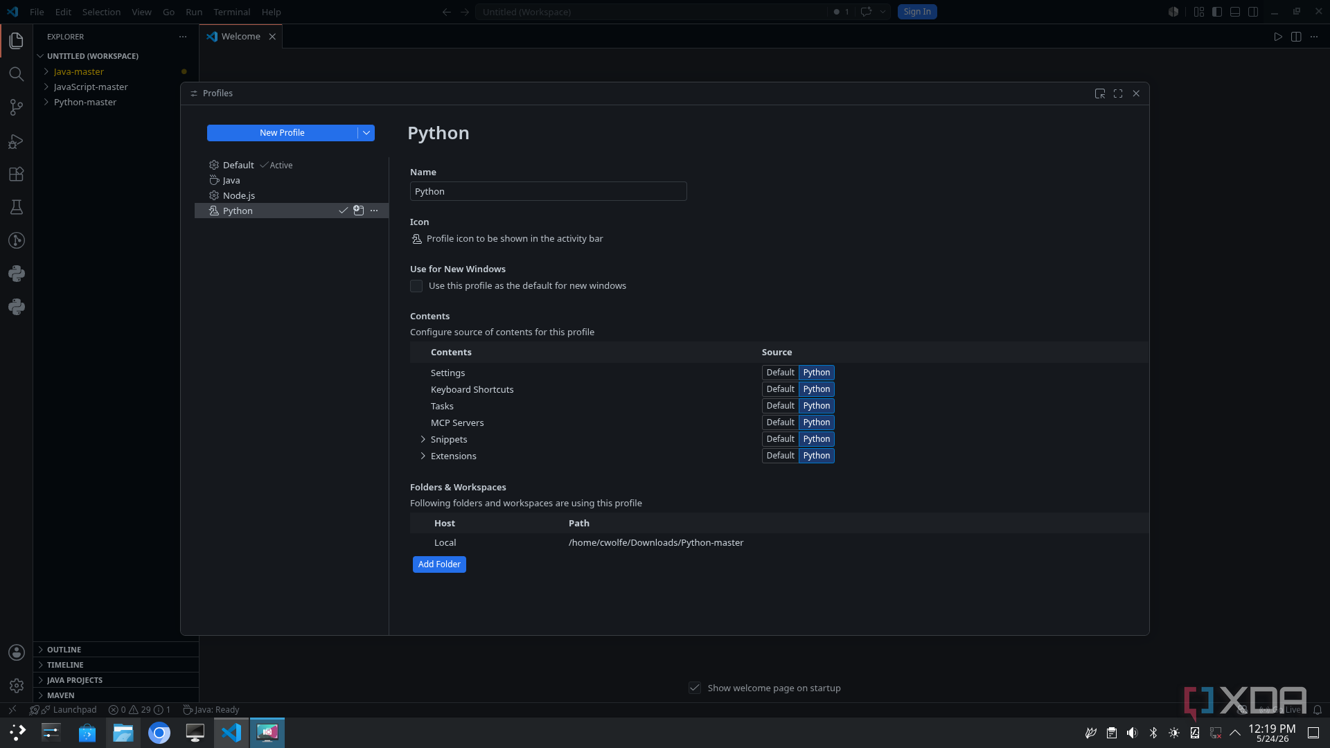 VS Code extension in profiles