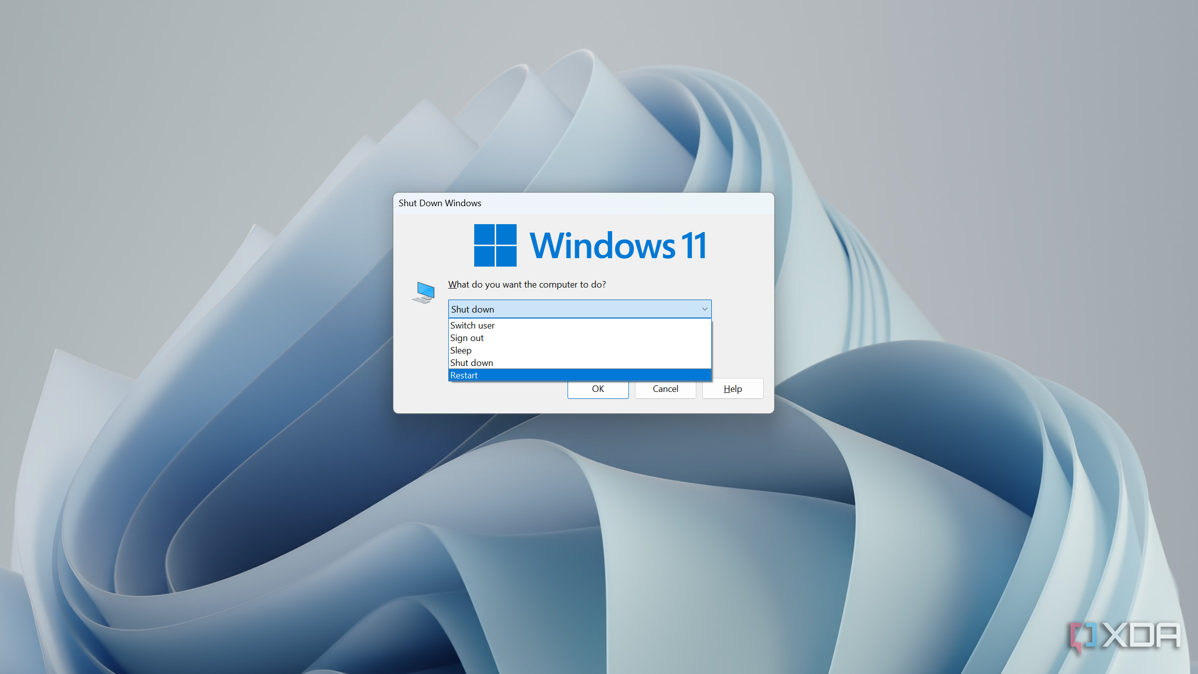 Меню завершения работы в Windows 11