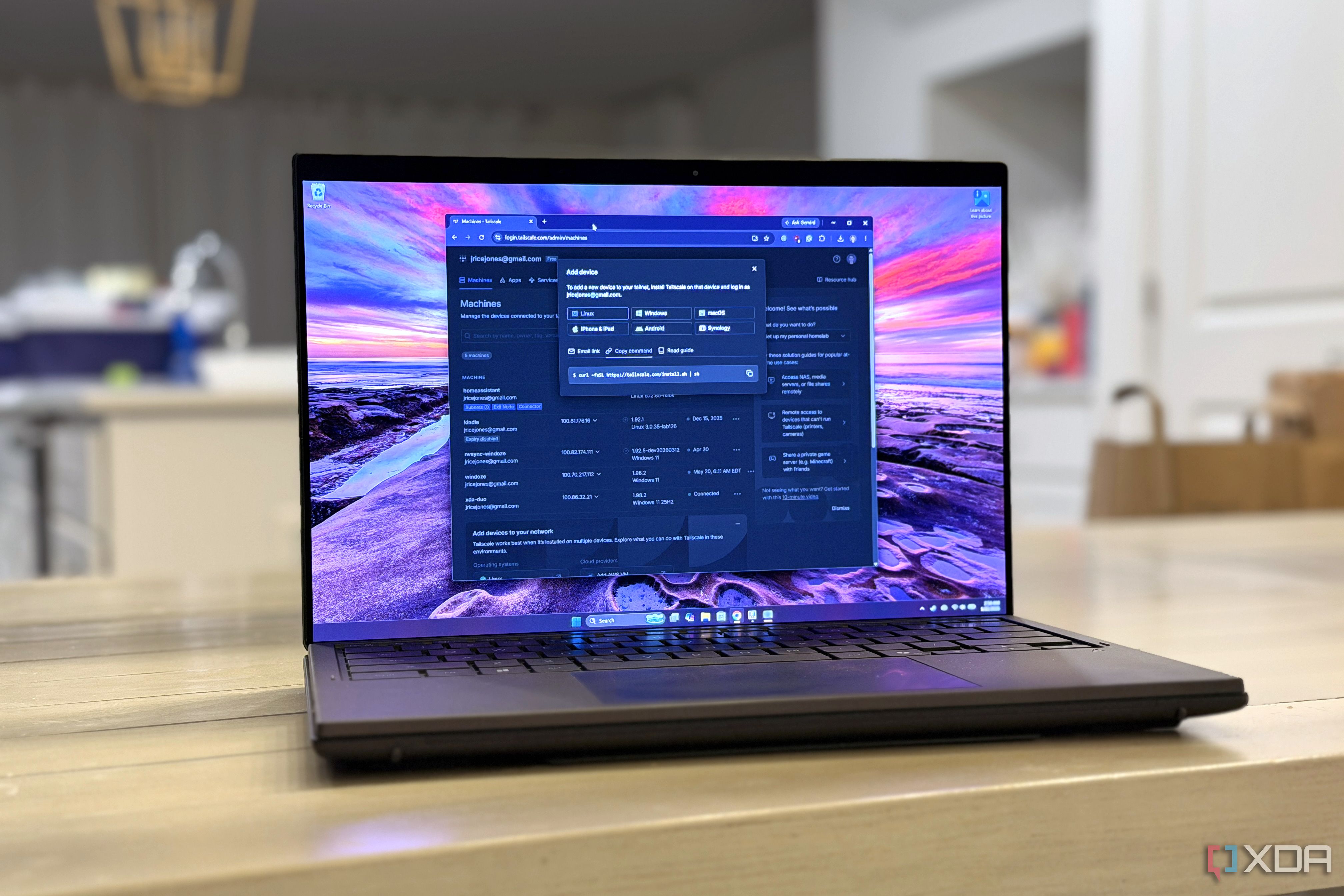 tailscale management page open on a laptop