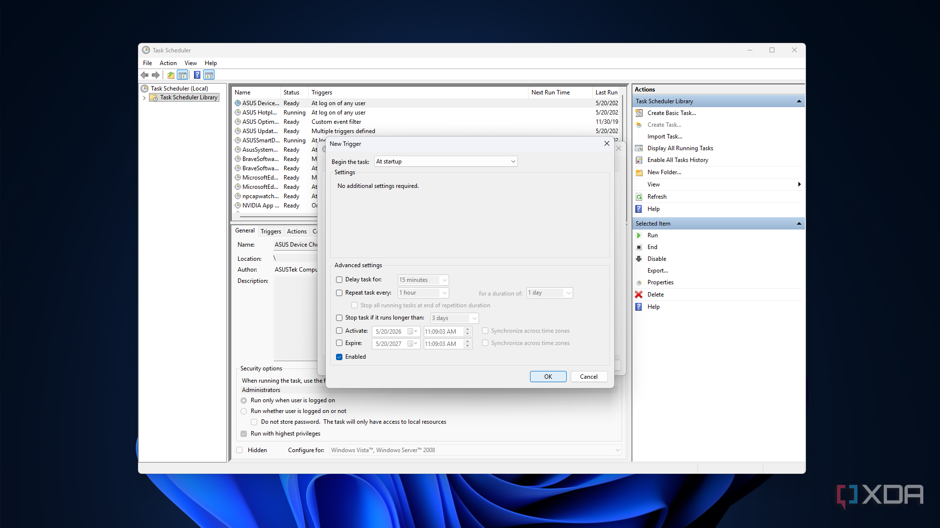 Setting a trigger in Windows Task Scheduler