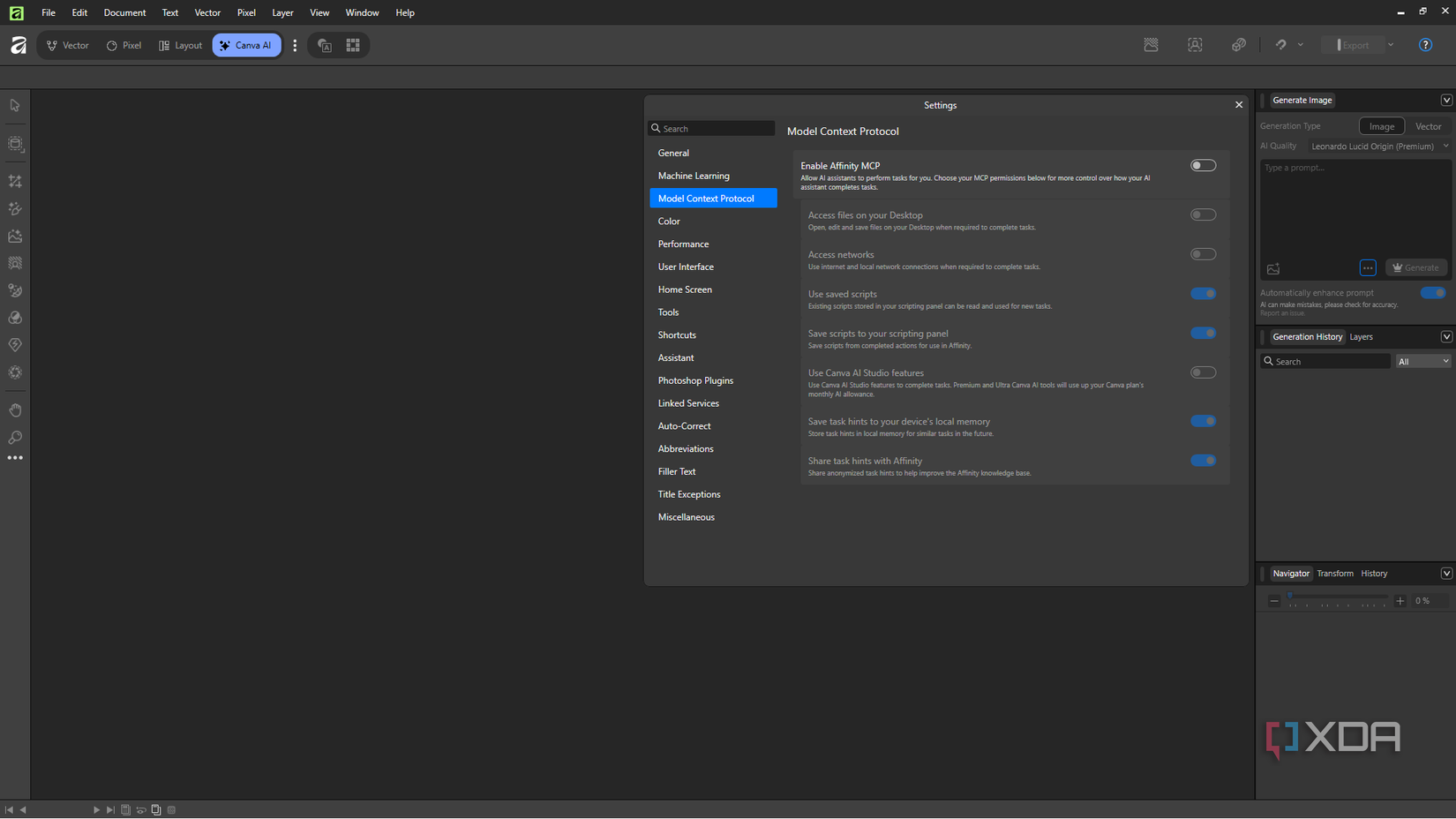 turning on affinity mcp