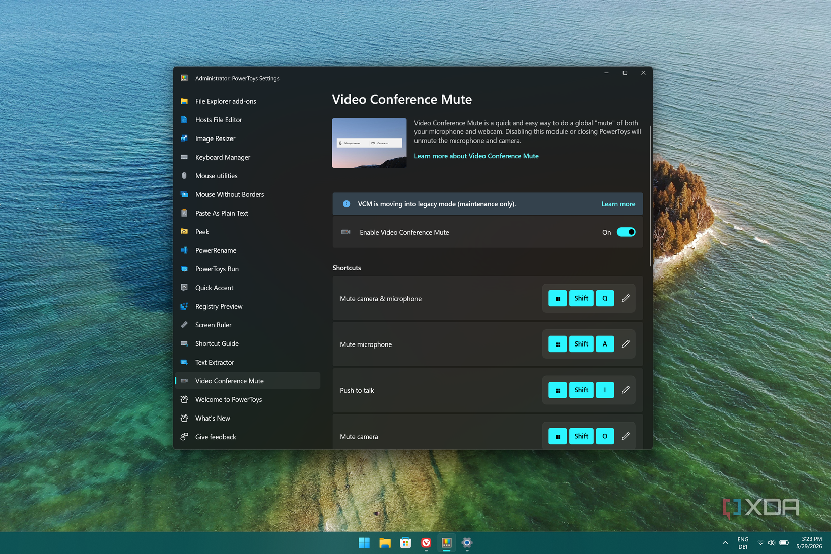 Screenshot of Video Conference Mute in PowerToys settings