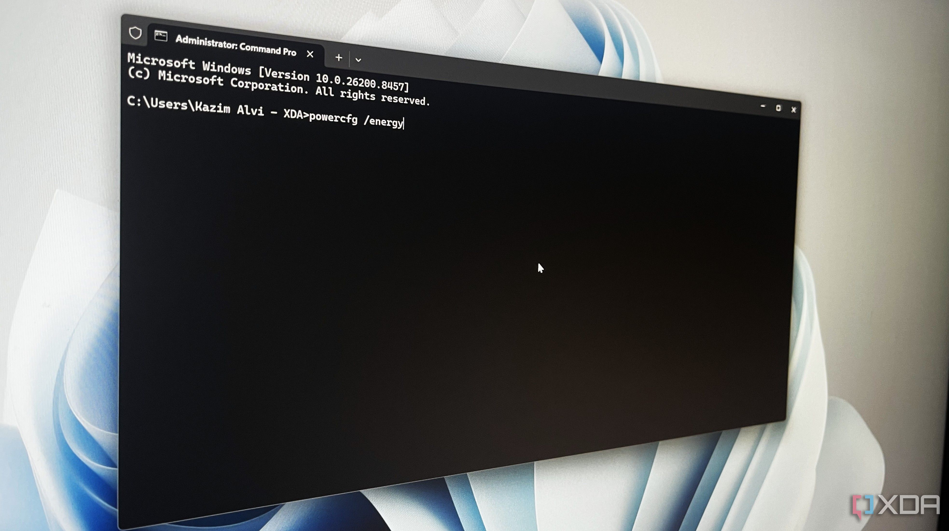 windows terminal running the powercfg /energy command