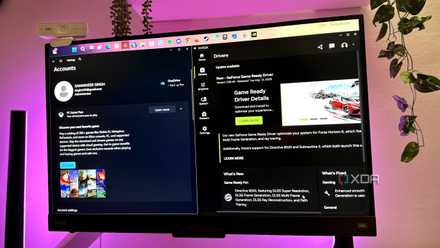 Windows settings and Nvidia App update on the same monitor screen.