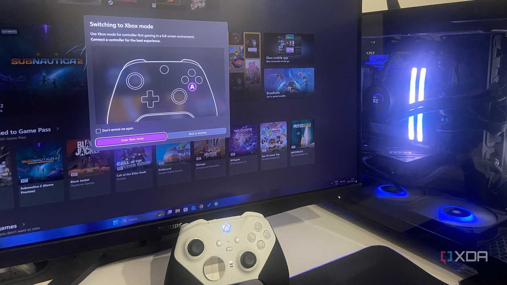 An image of a gaming PC running Xbox Game mode.