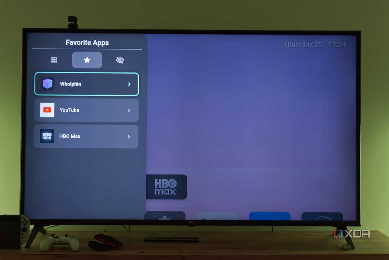 A TV displaying the Arc launcher settings to modify the list of favorite apps
