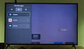 A TV displaying the Arc launcher settings to modify the list of favorite apps