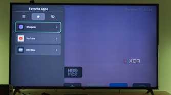 A TV displaying the Arc launcher settings to modify the list of favorite apps
