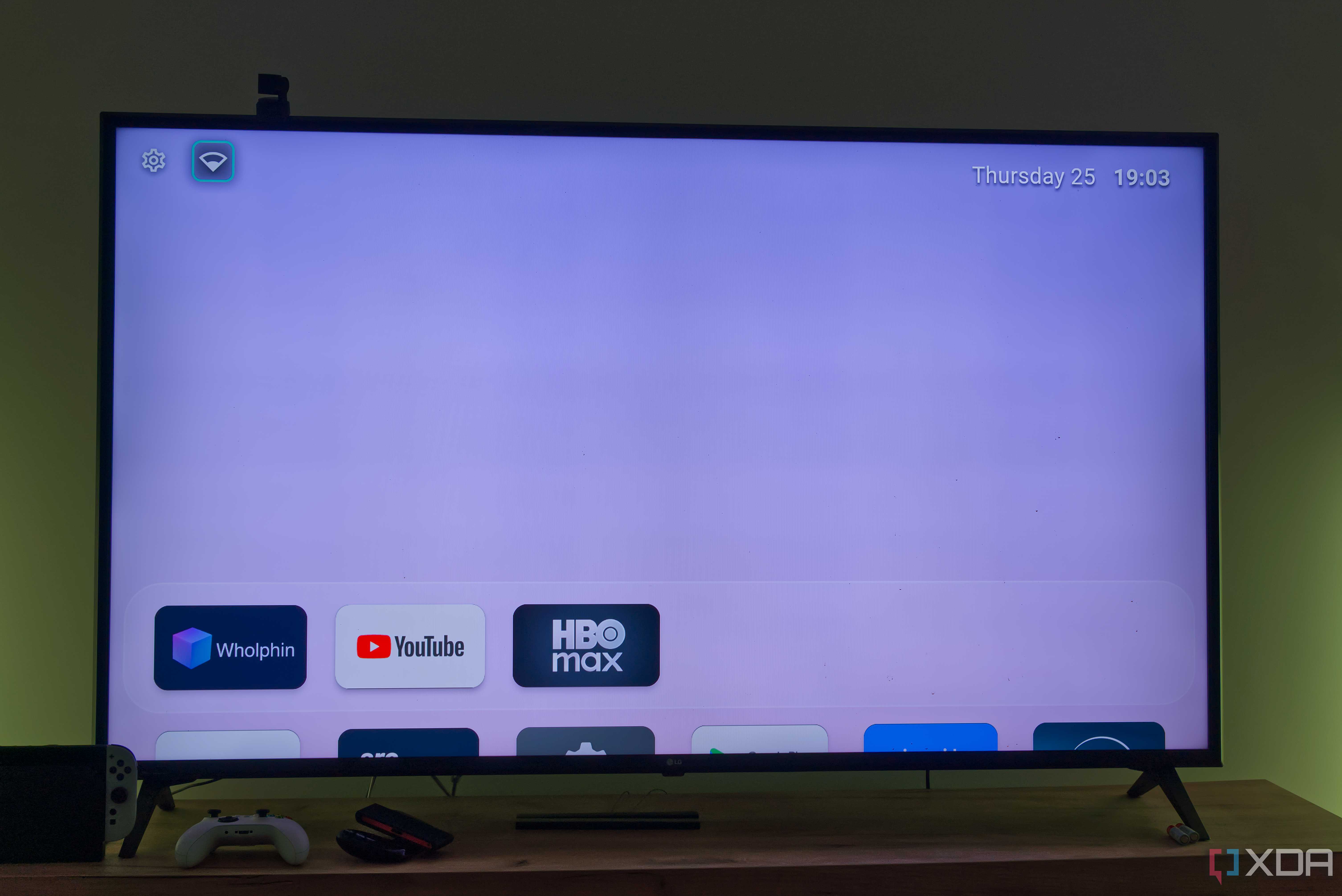 A TV displaying the home screen on Arc Launcher for Android TV
