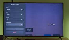 A TV displaying settings for customizing a section in Arc Launcher