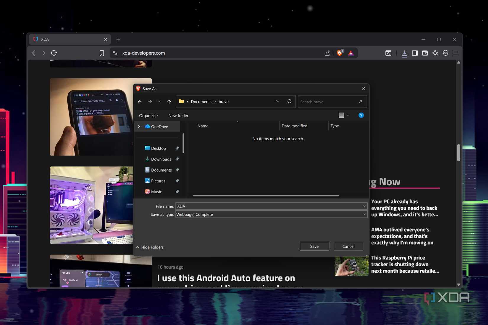 Saving a web page on Brave