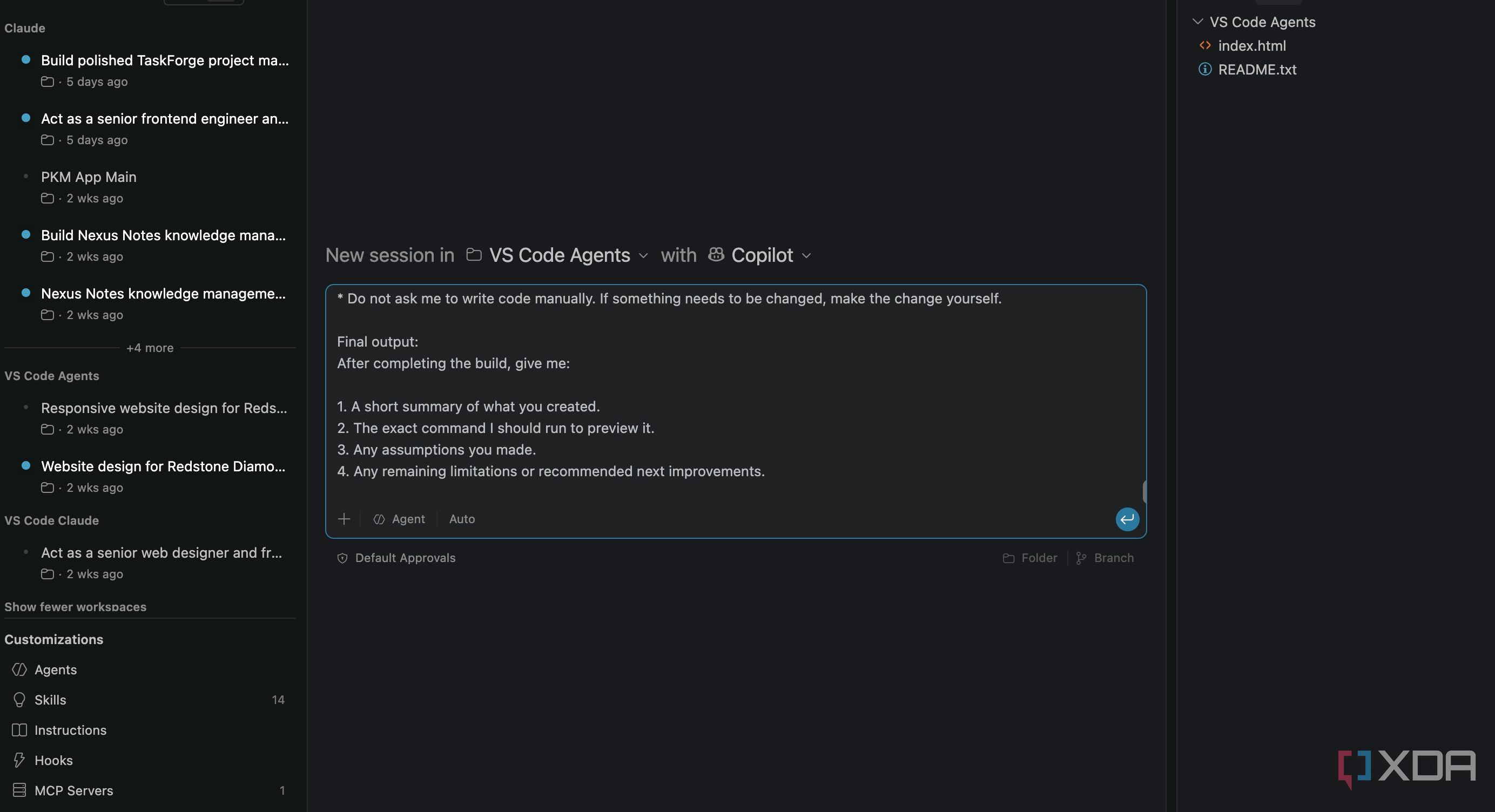 Интерфейс агентов в VS Code