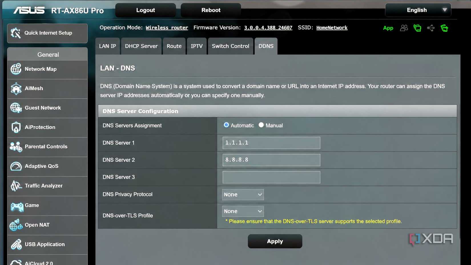 Screenshot of the ASUS router