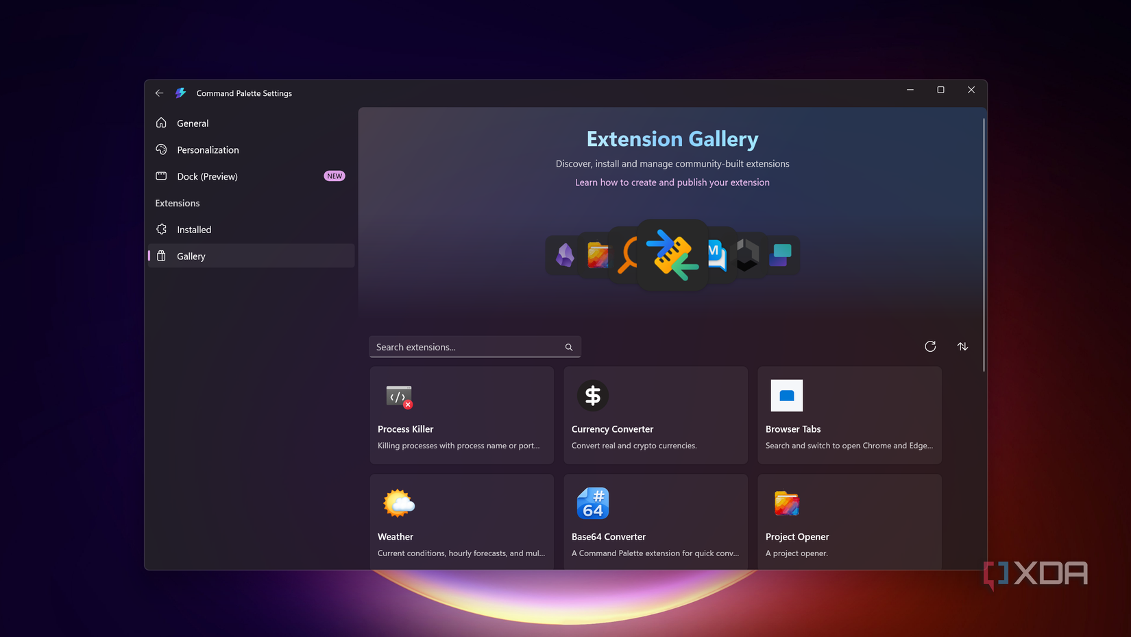 Command Palette extension gallery