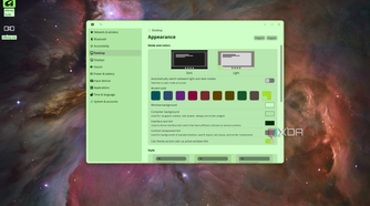 Screenshot of COSMIC Settings showing theme customization options