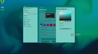 Screenshot of the COSMIC desktop using a marine blue theme and nshowing customization options