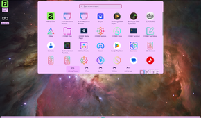 Screenshot of the standard launcher in COSMIC using a pink theme