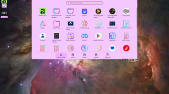 Screenshot of the standard launcher in COSMIC using a pink theme