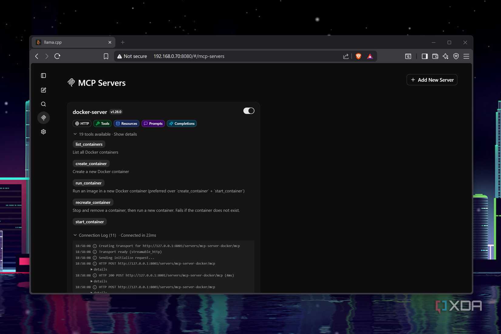 Docker MCP サーバーを使用した Llama サーバー Web UI