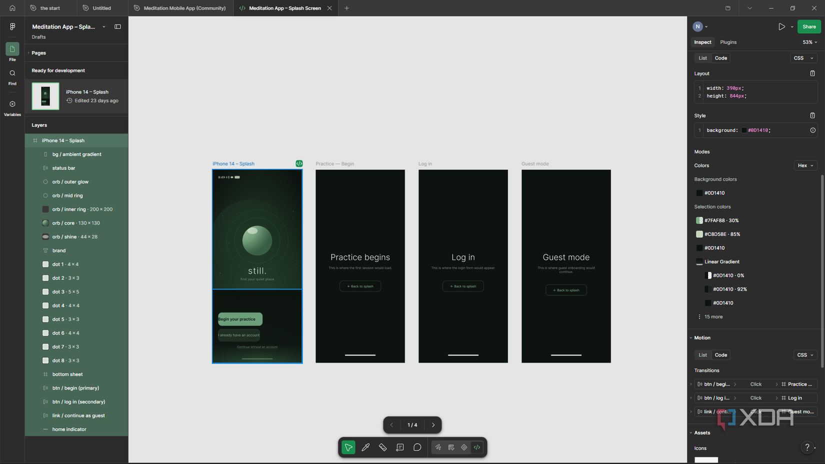 entering development mode in figma