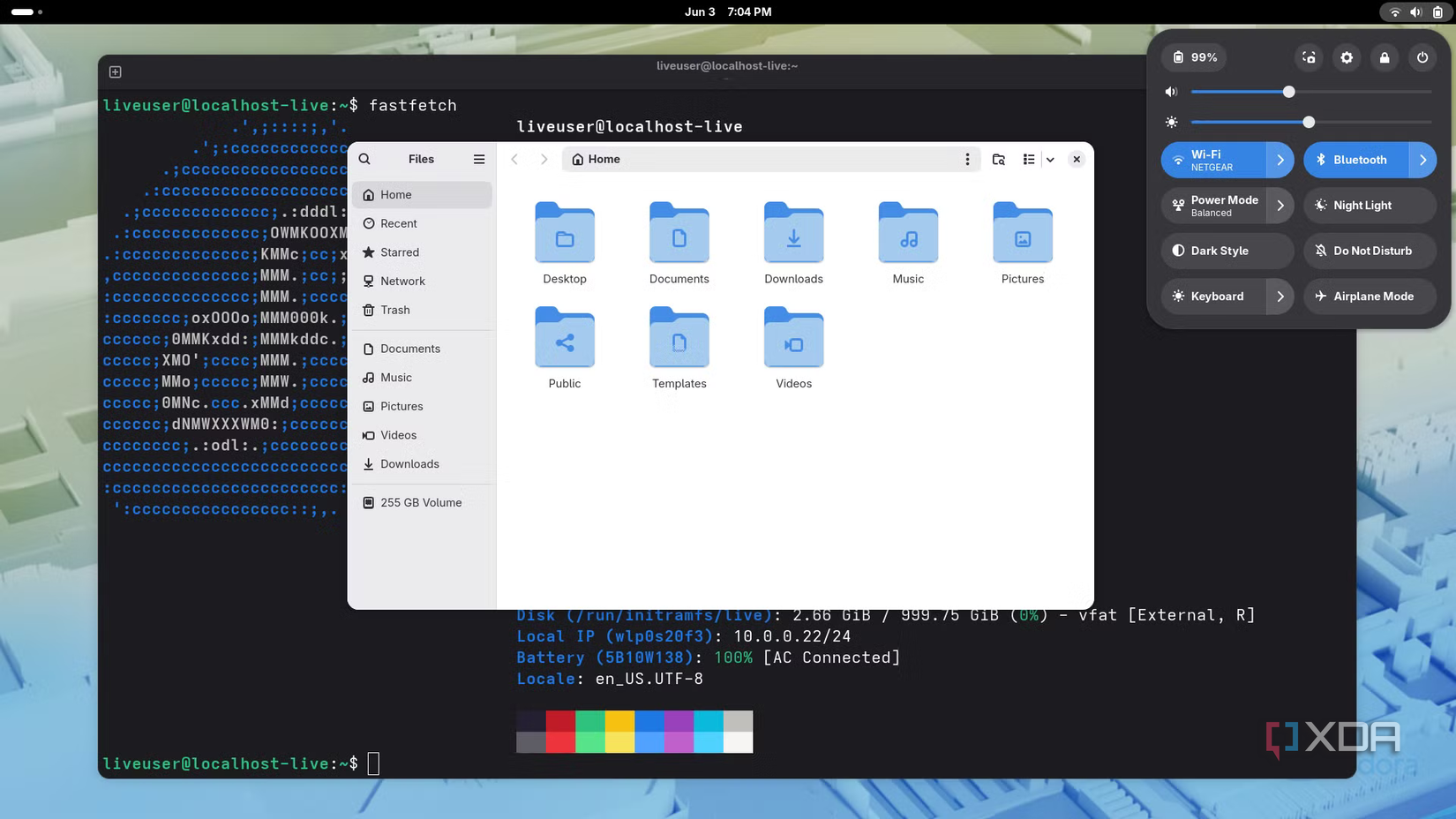 A screenshot of Fedora desktop with file explorer open