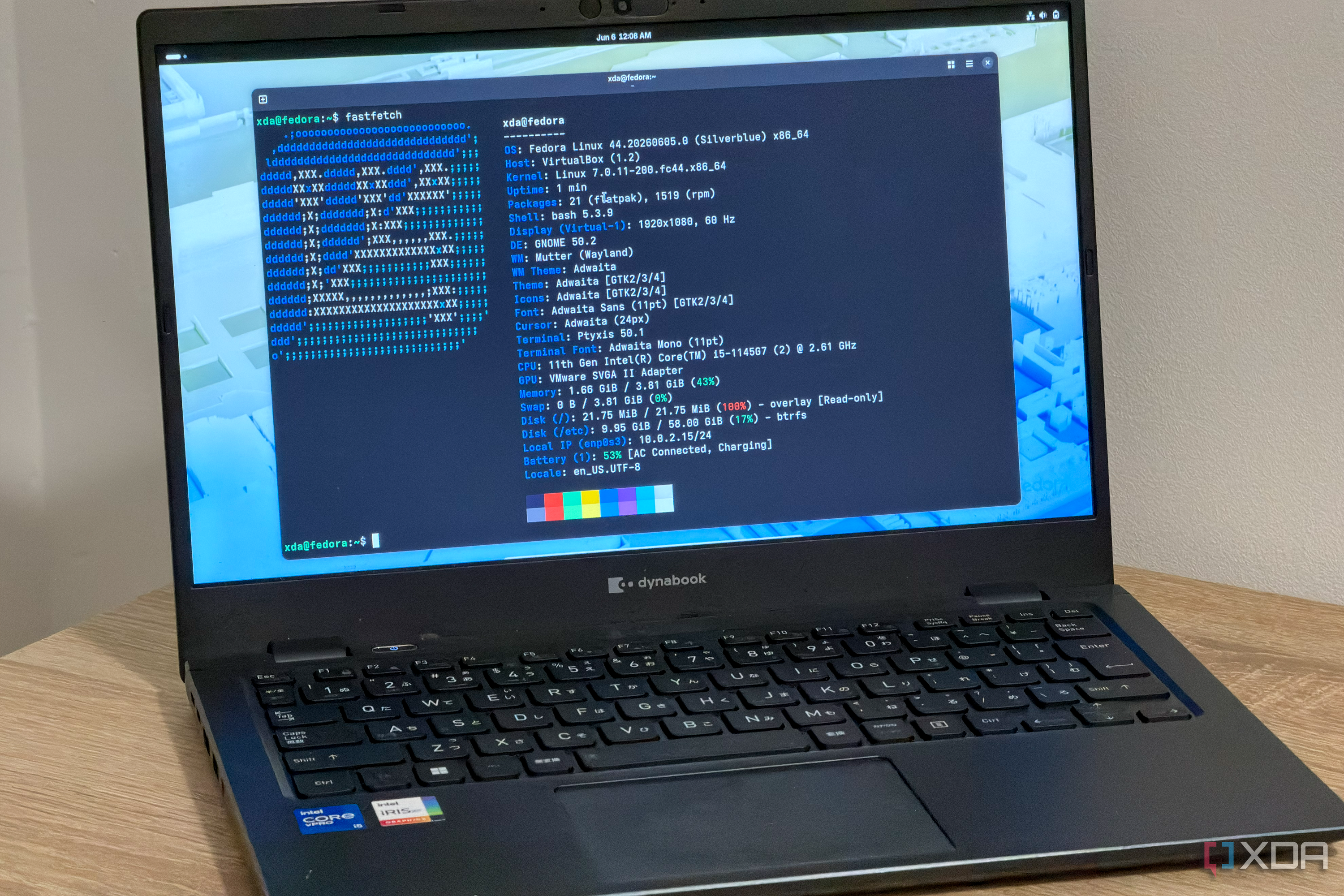 A laptop on a table running Fedora Silverblue