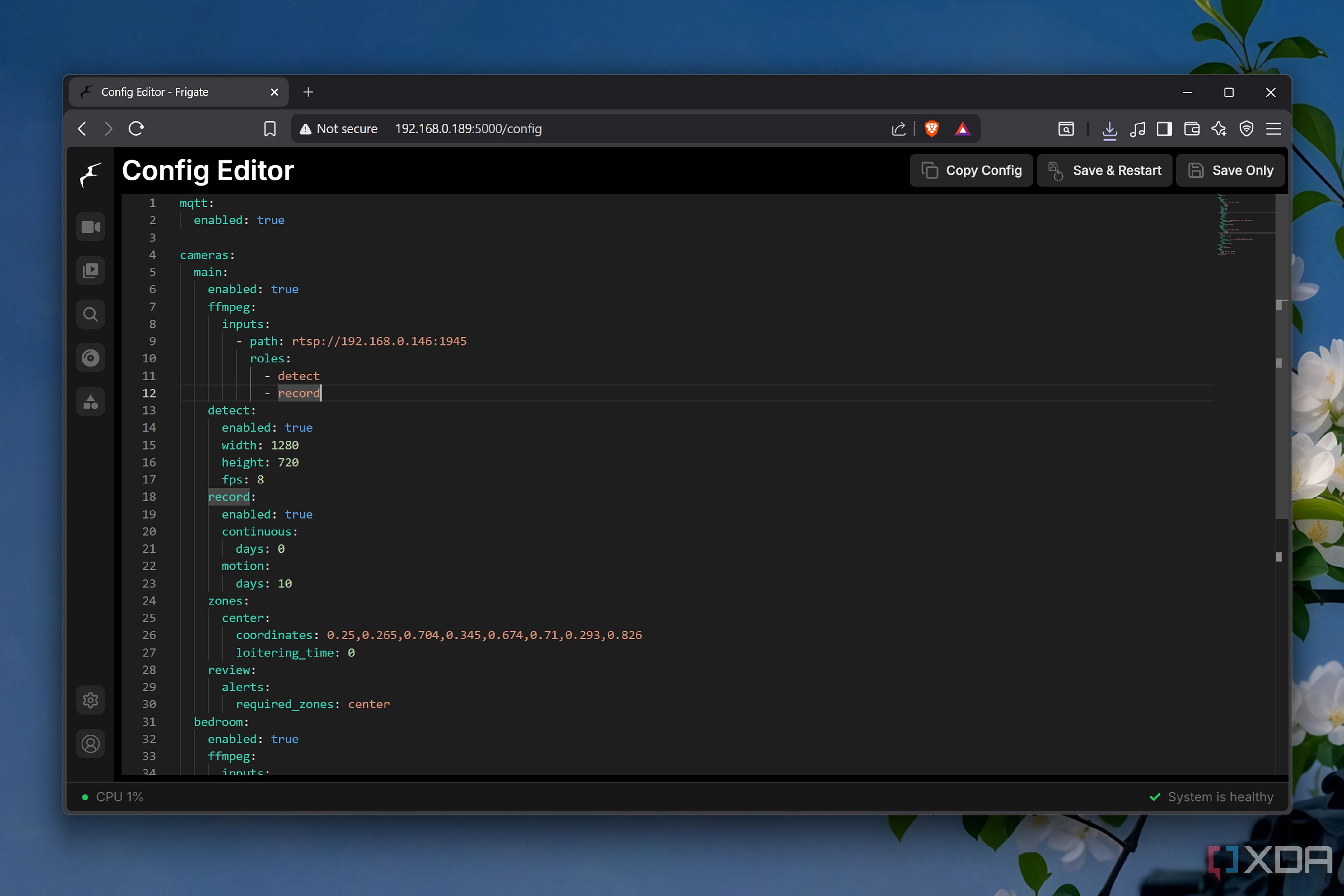 The Config Editor tab in Frigate