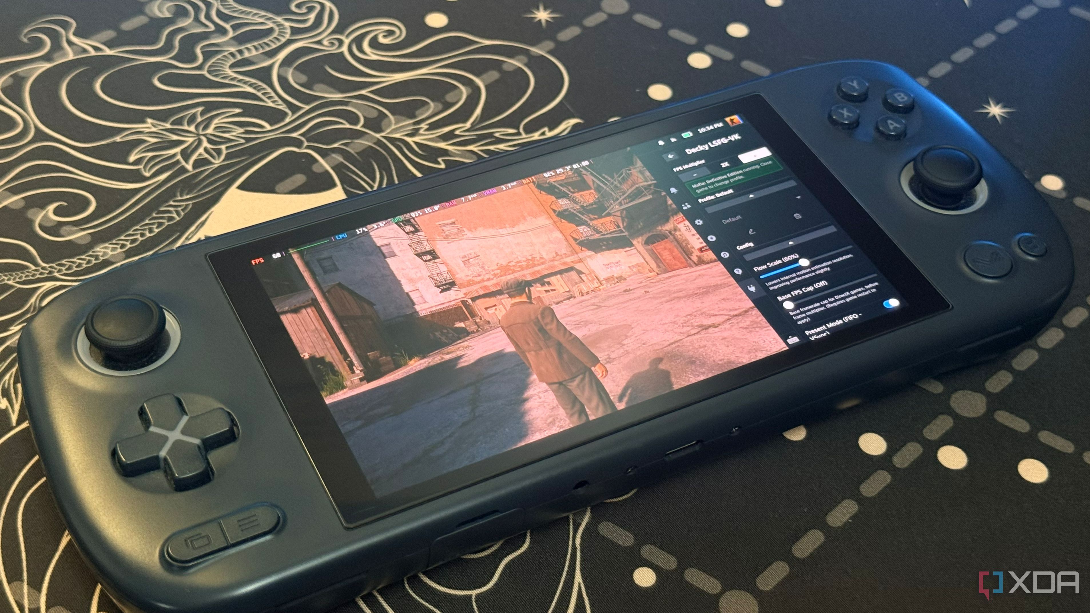 Gaming handheld with a decky plugin displayed