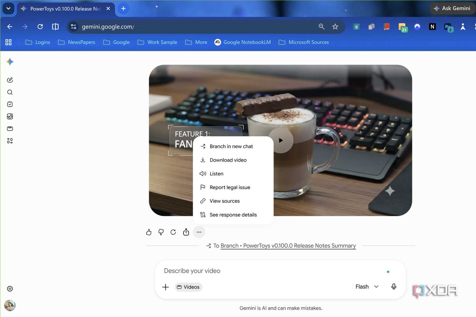 Gemini showing options to download or listen to video