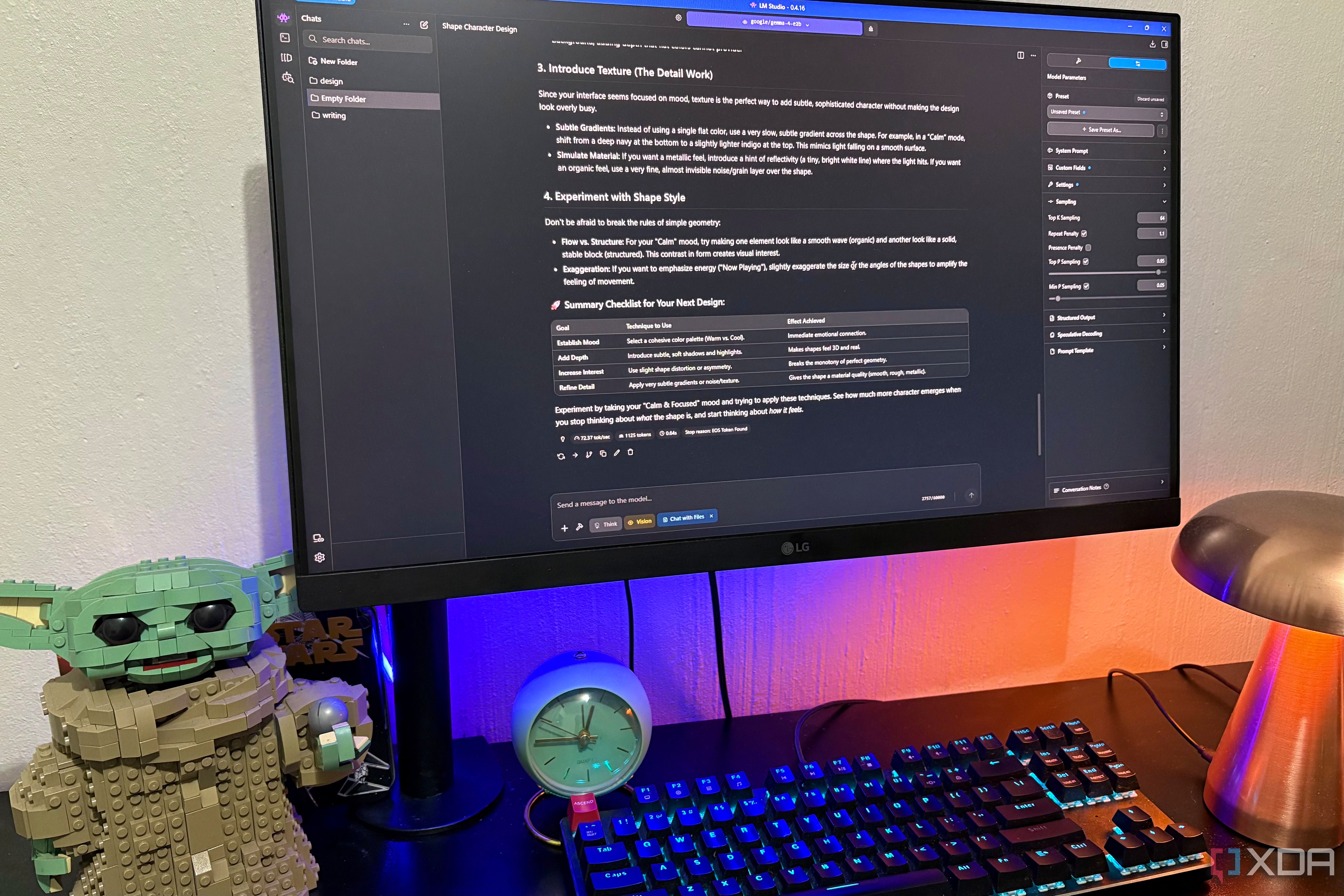 gemma 4 e2b on desktop pc, lego and lamp in view