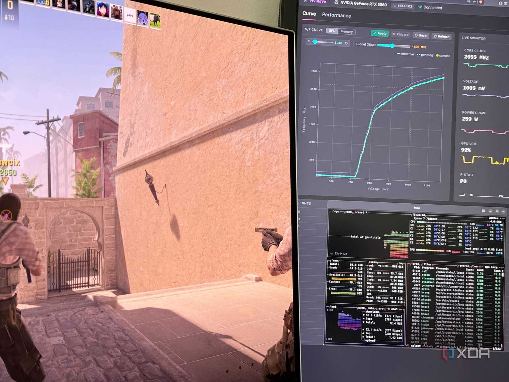 NVCurve、Btop、CS2 を実行している人の写真