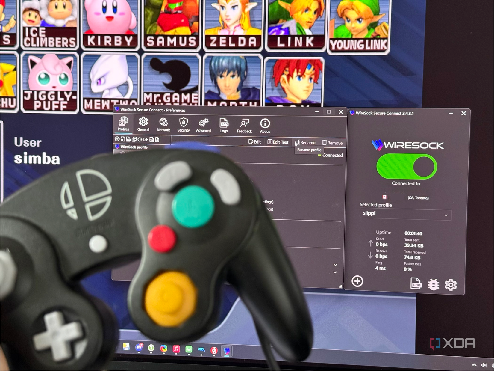 A gamecube controller being held in front of a VPN connection 
