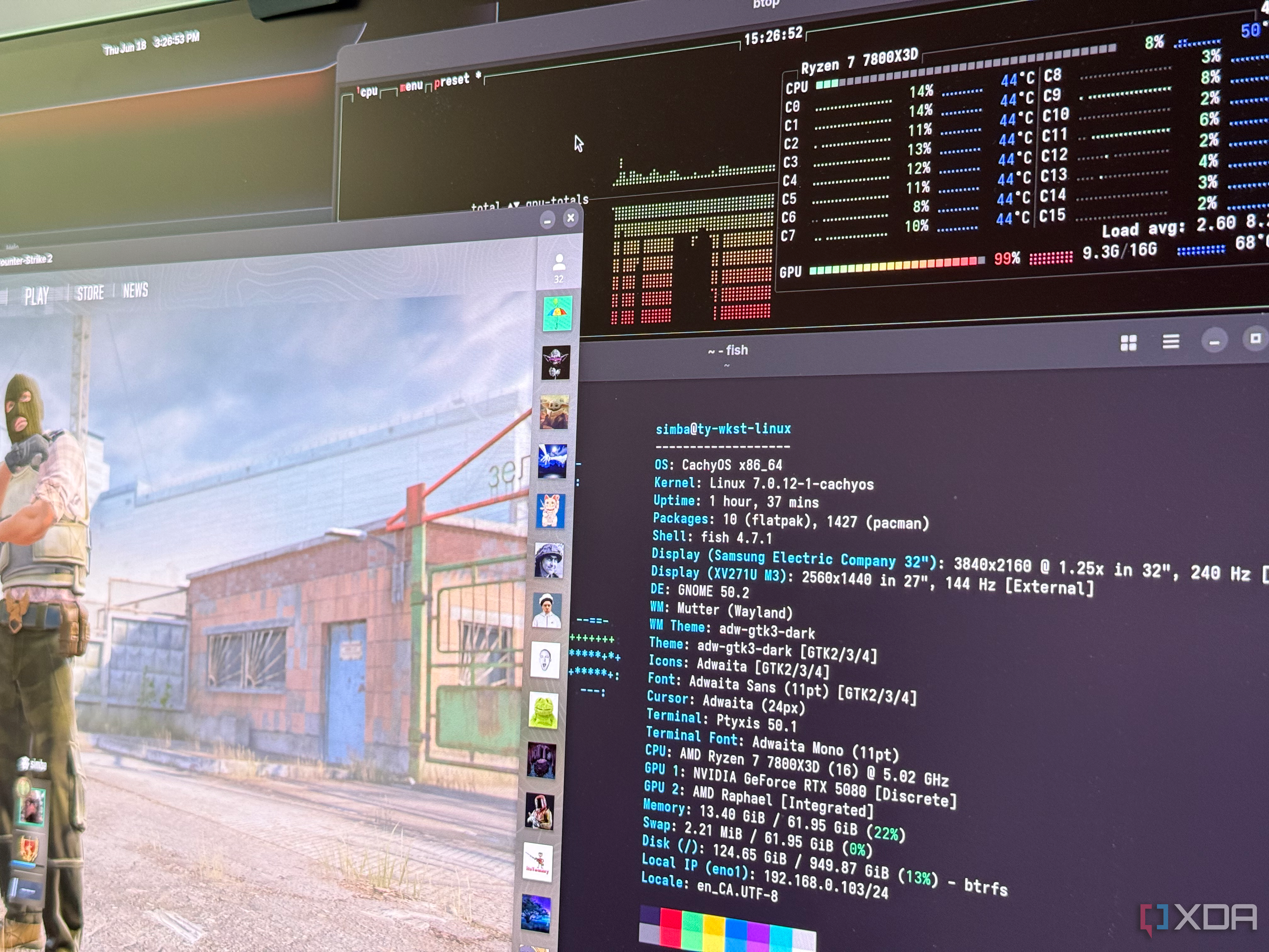 A photo of someone running CS2 on a cachyos install