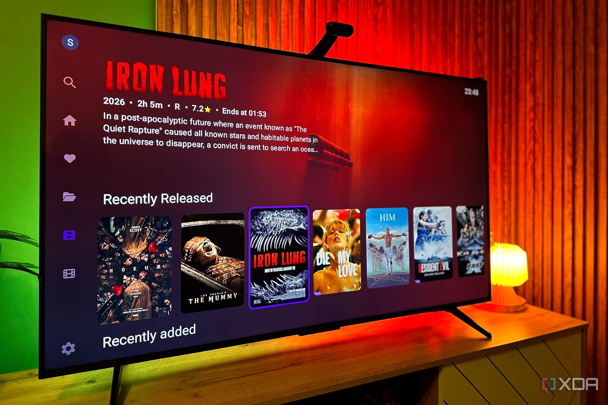Jellyfin running via Wholphin on a 4K TV with bias lighting.
