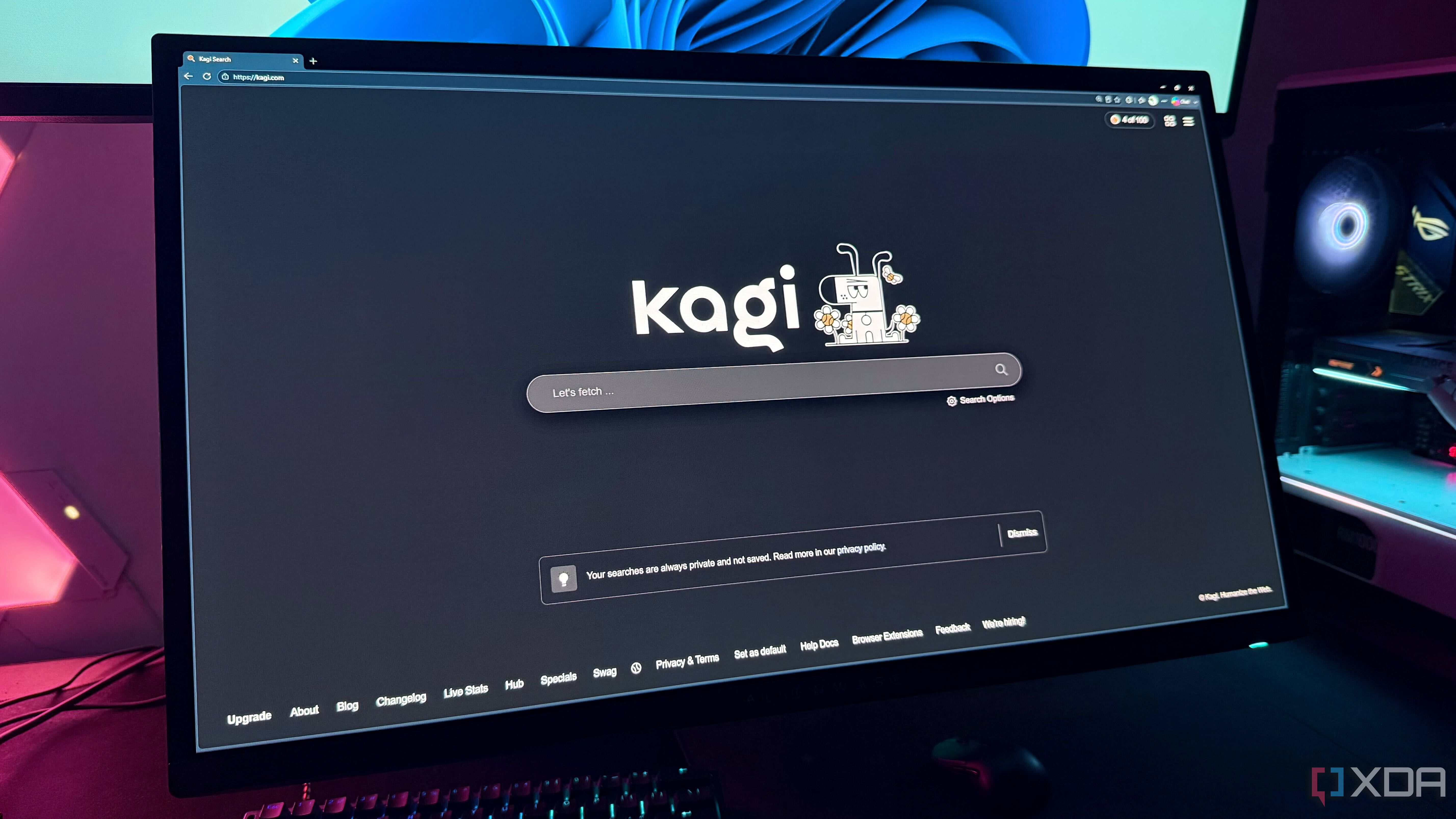 Kagi search on a monitor