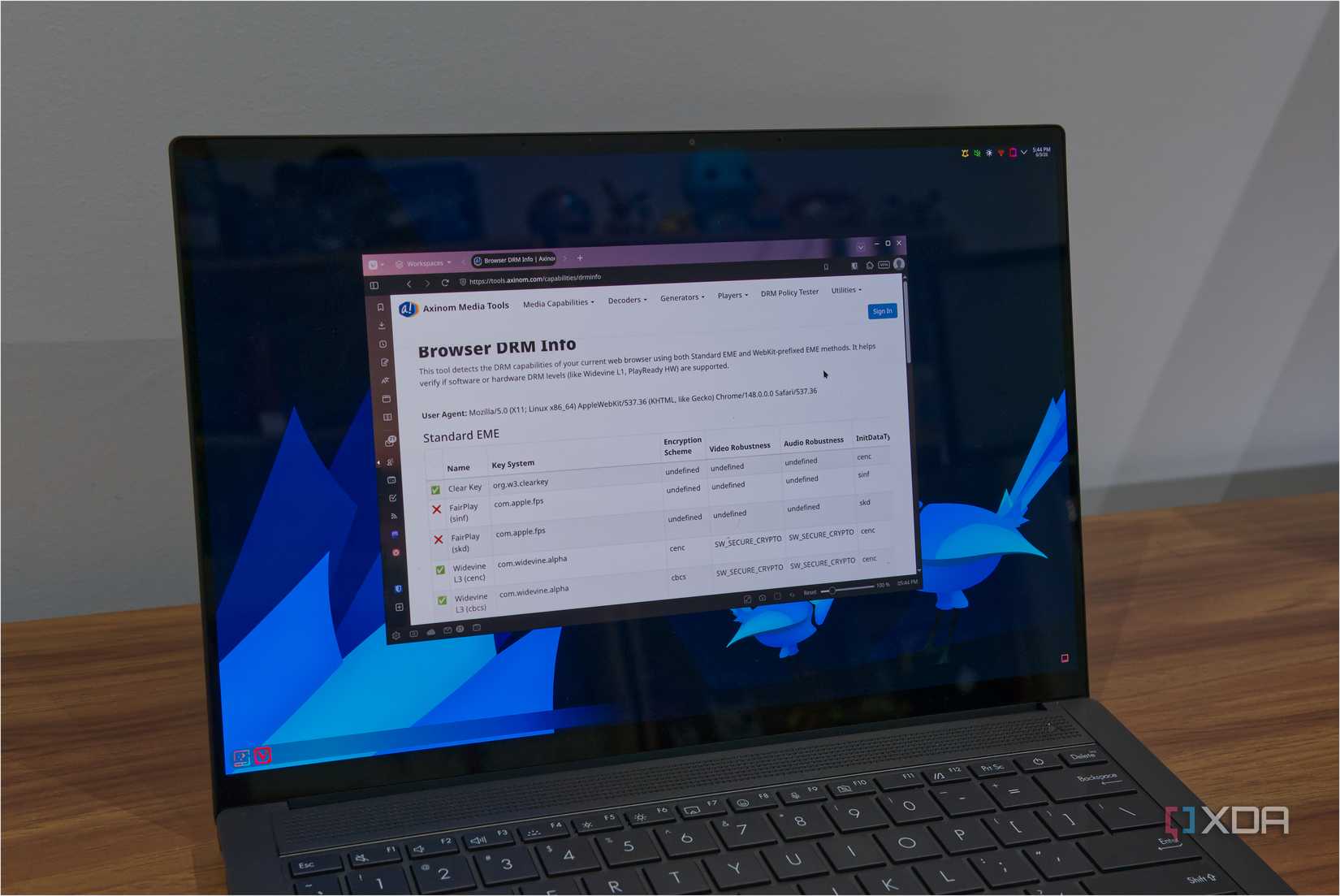A Linux laptop showing DRM information in the Vivaldi browser