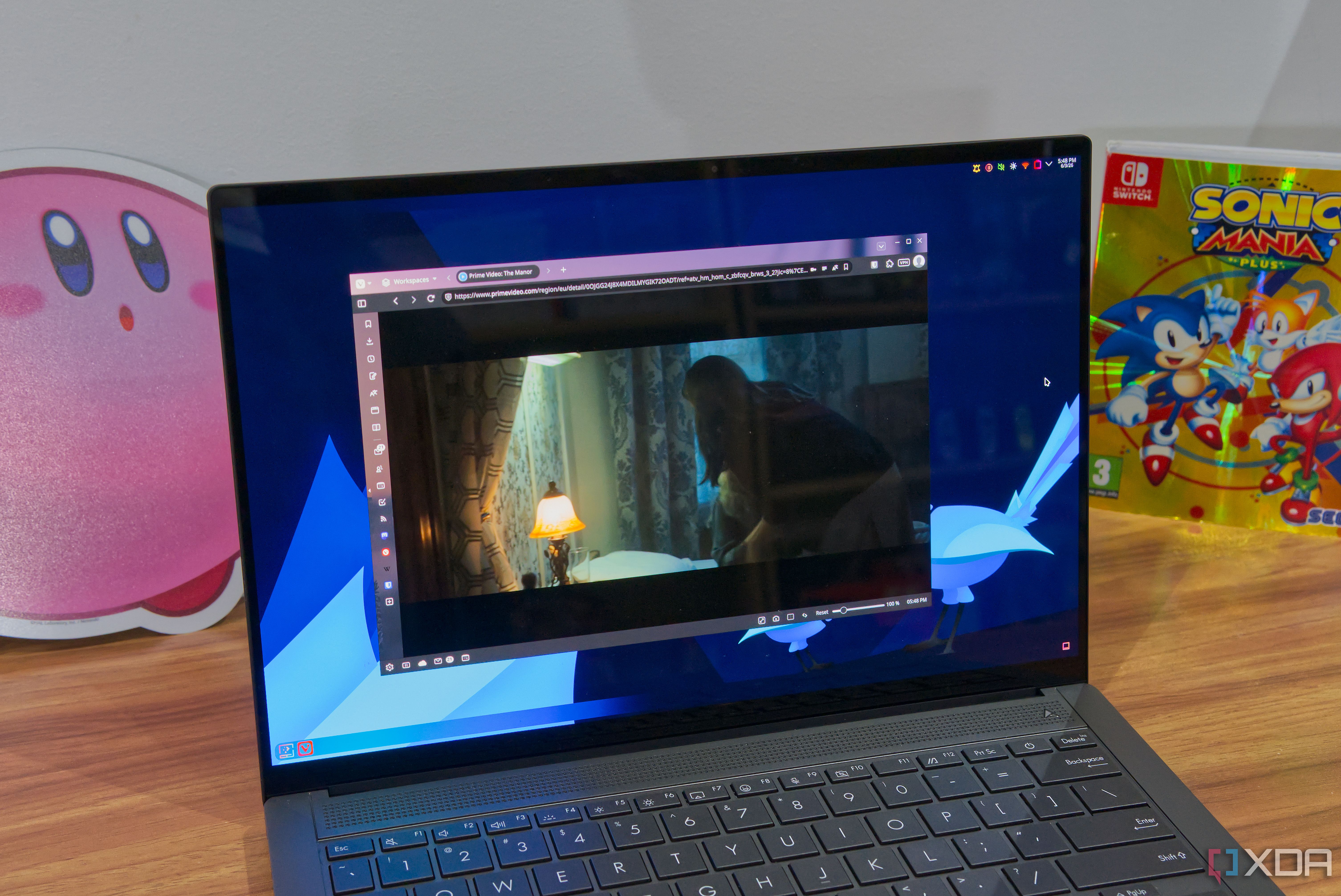 A Linux laptop streaming a video on Amazon Prime Video