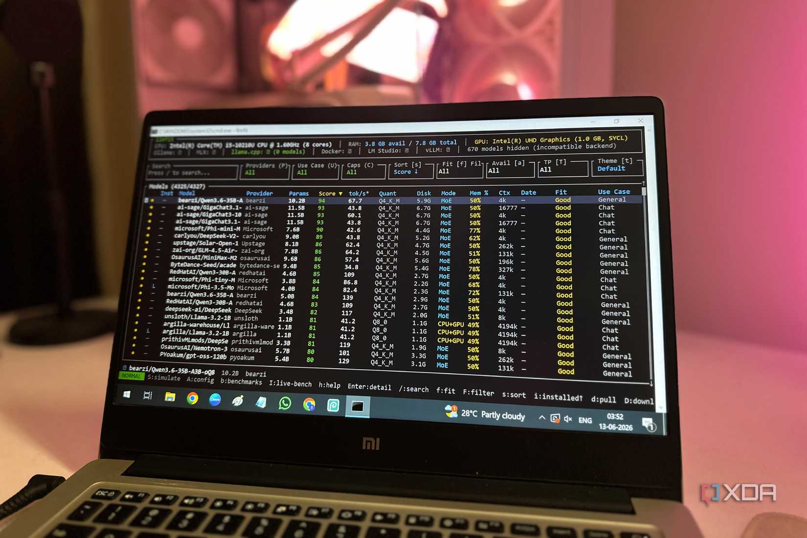 LLMFit running on a laptop.