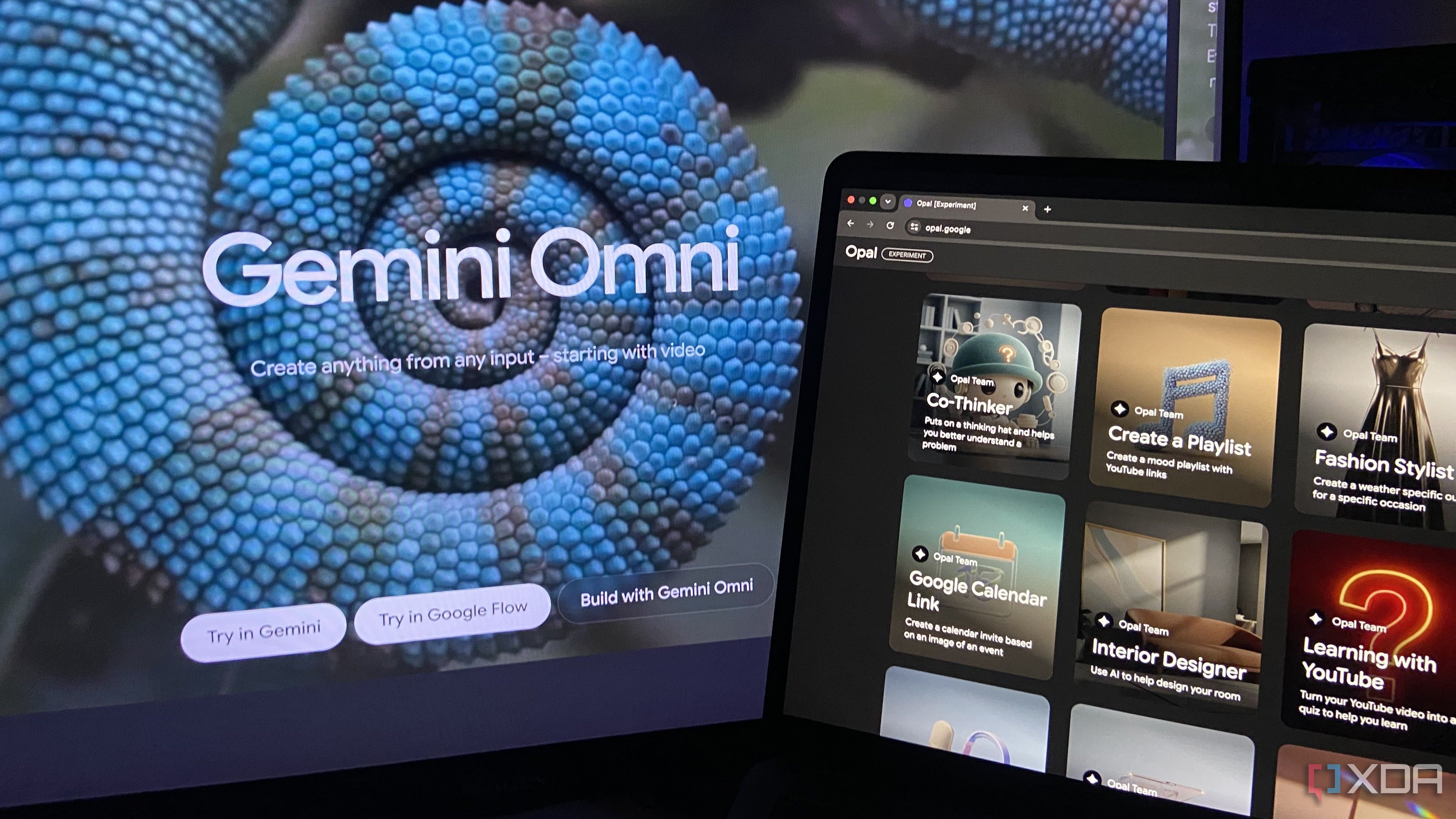 Google Opal on an M1 Mac and Gemini Omni on a desktop. 