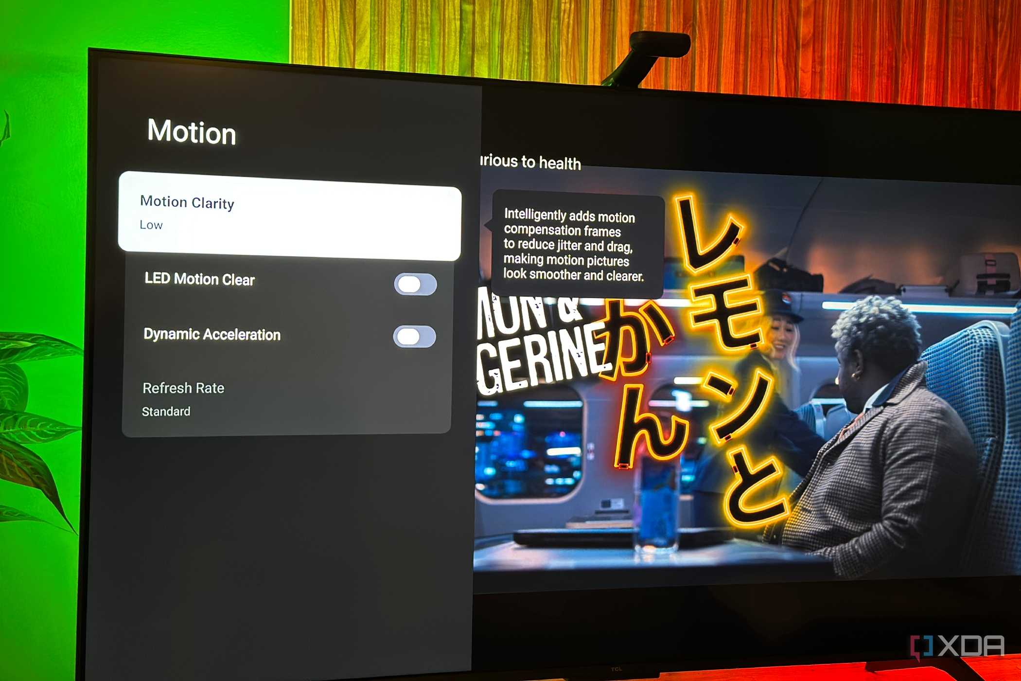 Motion smoothing and clarity settings on a 4K TV.