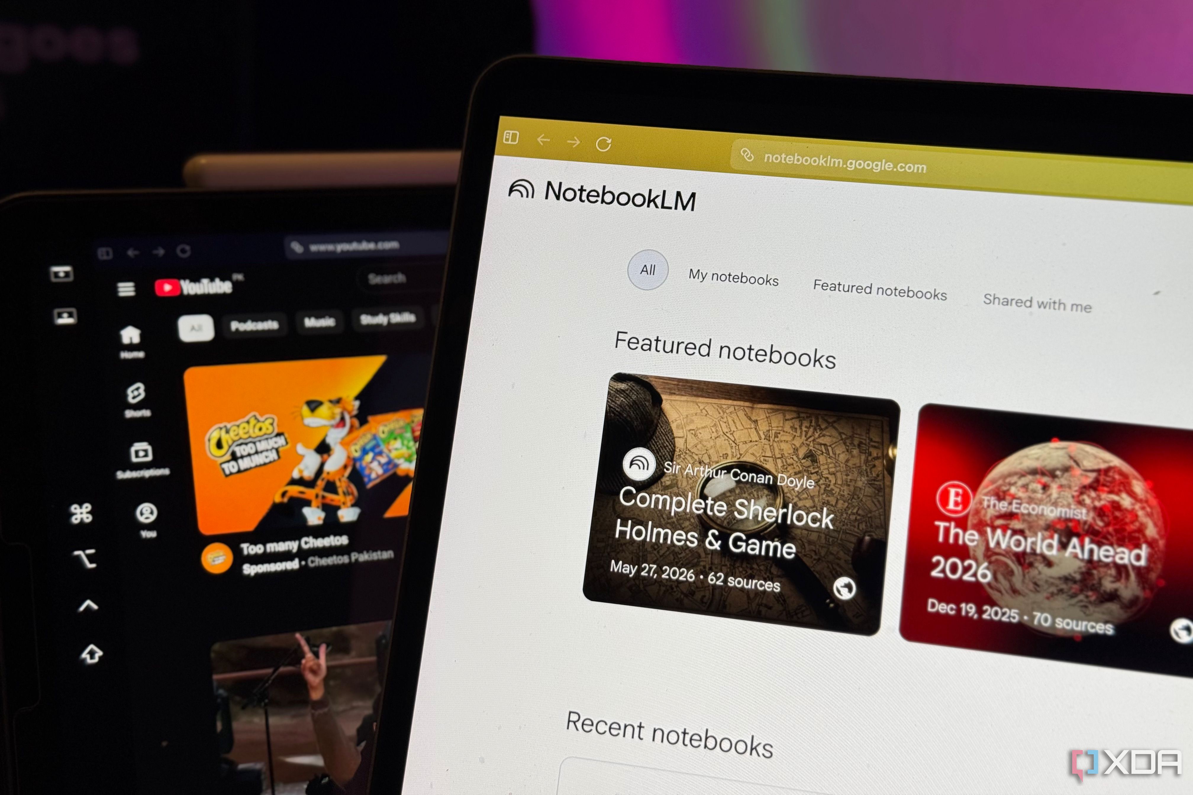 NotebookLM and Youtube side by side