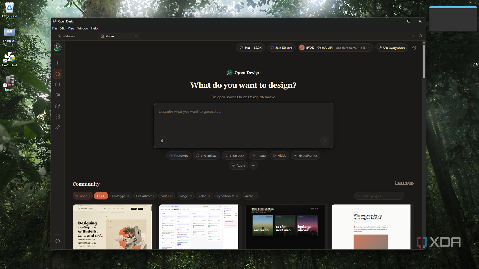 open design panel