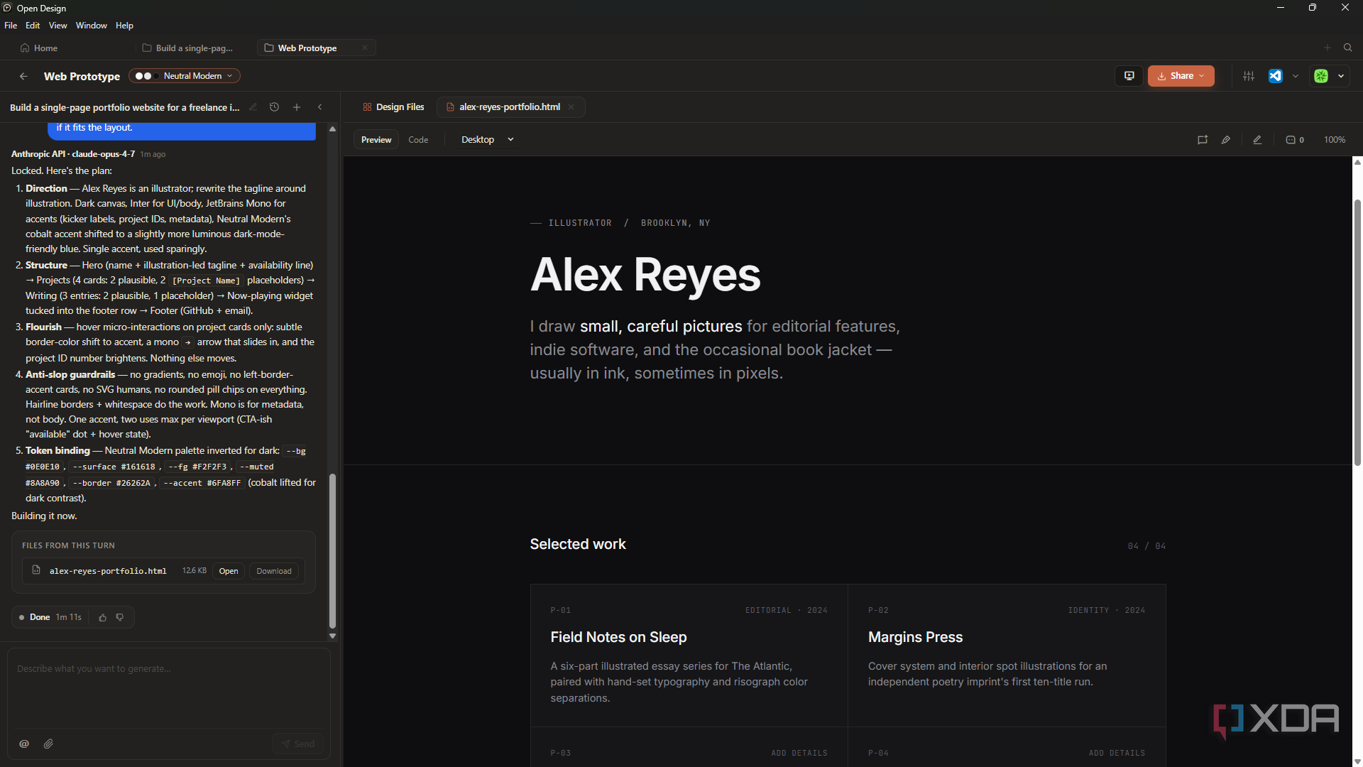 I built a portfolio website using Claude Design's open-source ...