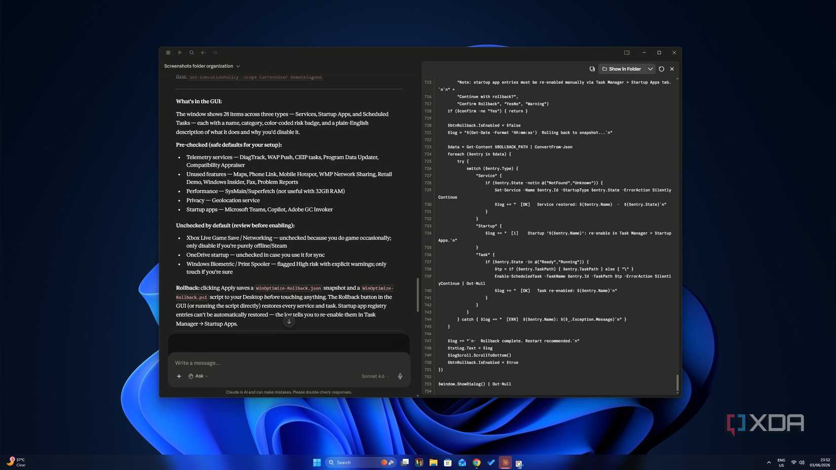 Script for customized debloator in Claude Cowork.