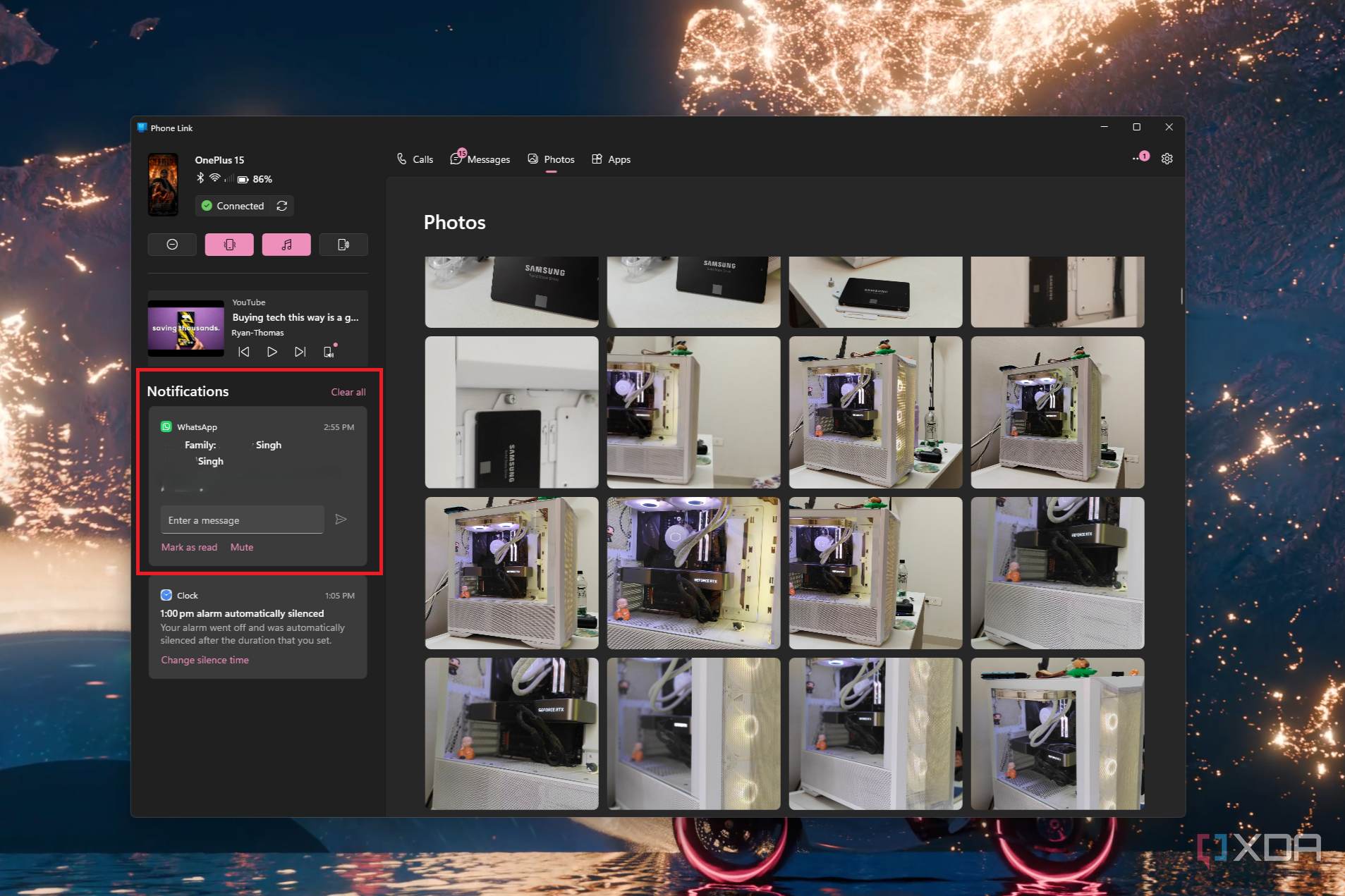 Screenshot of Phone Link on Windows 11 showing phone notifications