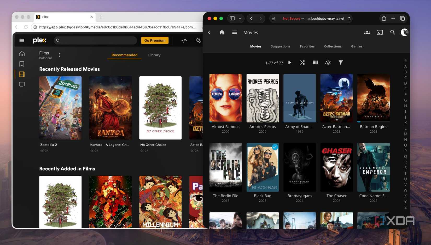 The Plex and Jellyfin server windows are next to each other