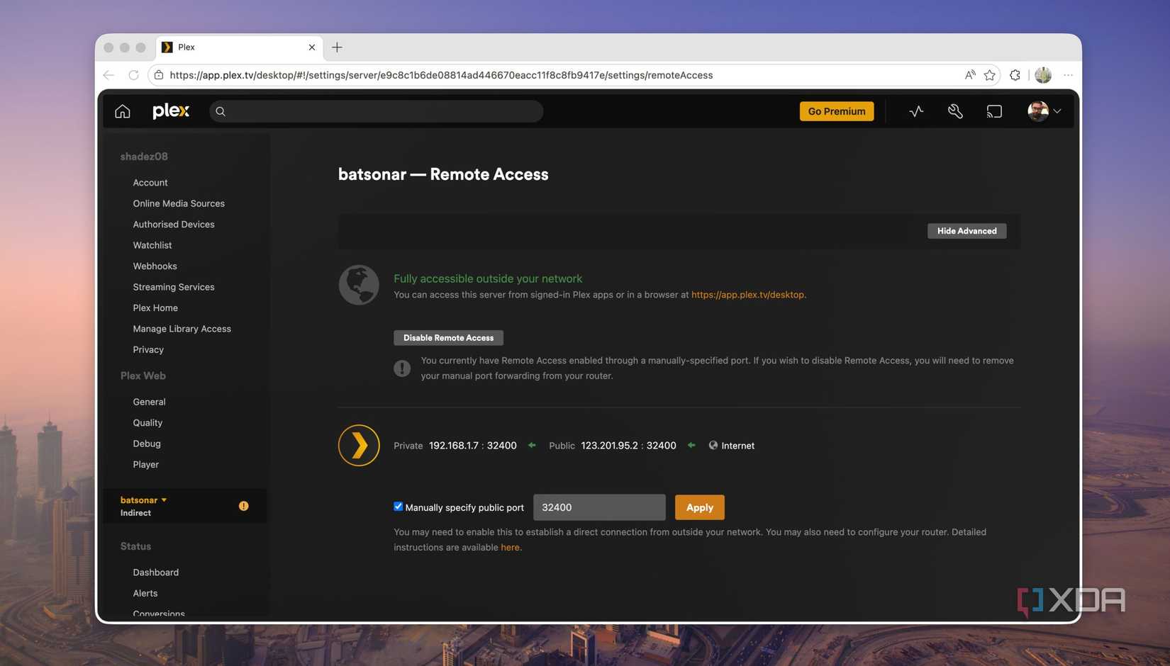 Enabling remote access on Plex