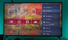 A TV displaying category settings in Projectivy launcher for Android TV