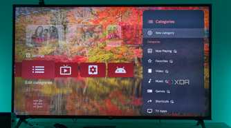 A TV displaying category settings in Projectivy launcher for Android TV